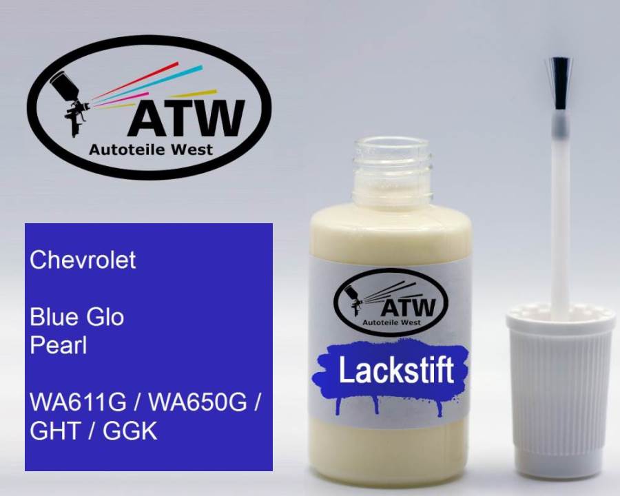 Chevrolet, Blue Glo Pearl, WA611G / WA650G / GHT / GGK: 20ml Lackstift, von ATW Autoteile West.